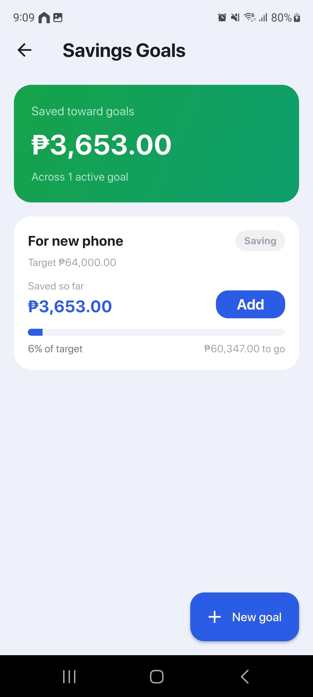 Jondu Savings Goals screen