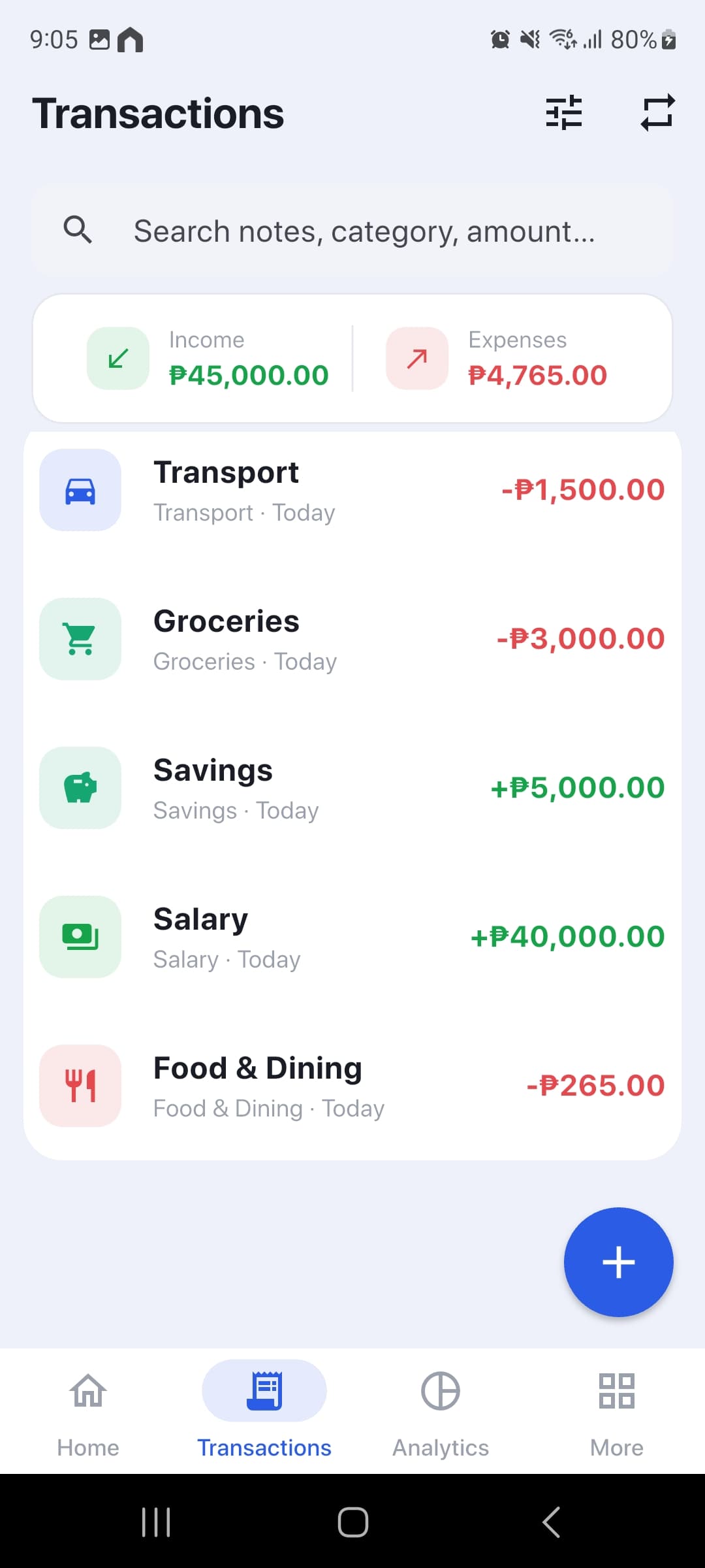 Jondu Transactions screen
